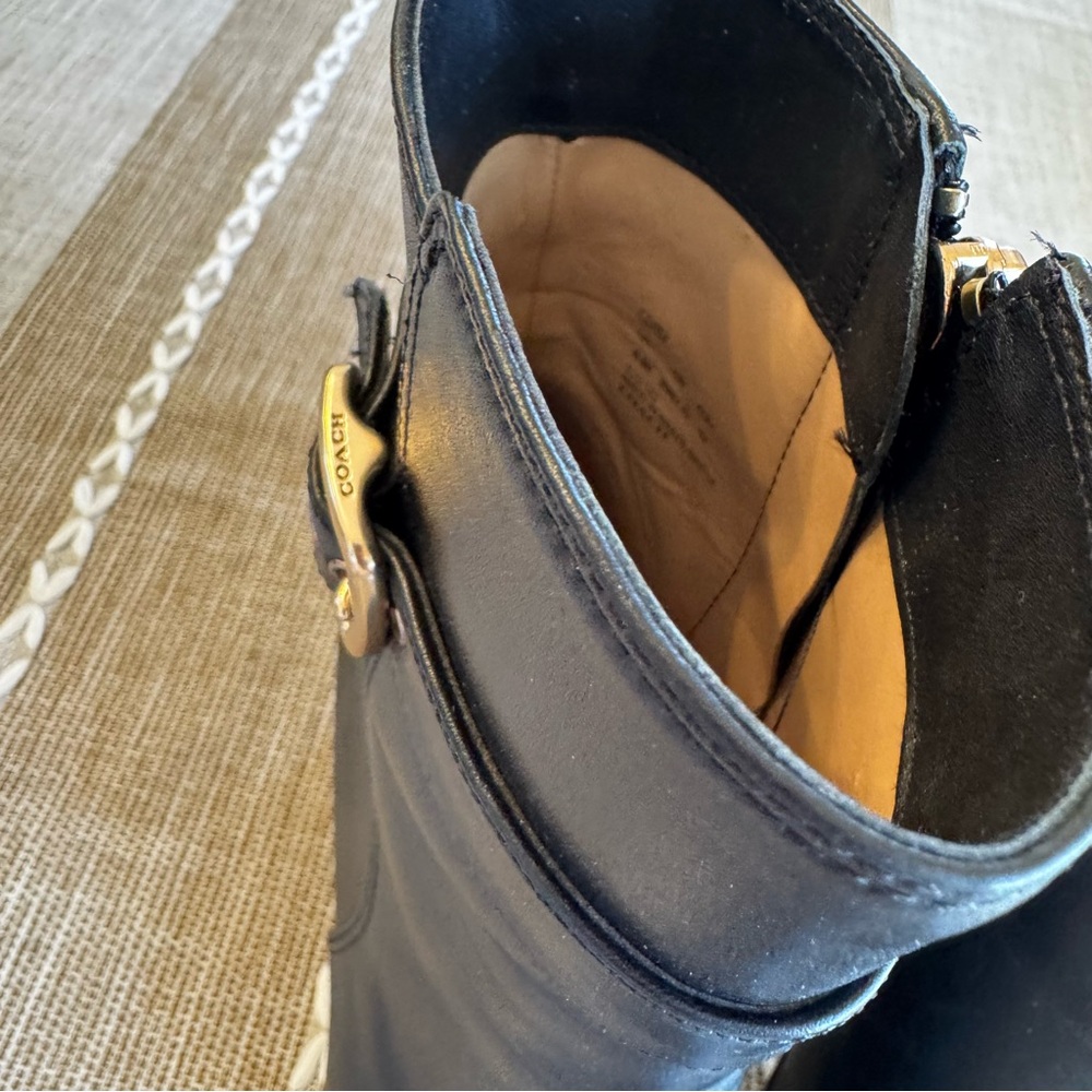 Coach Olivia Bootie black leather zip up boots heel size 6.5 - Picture 4 of 11